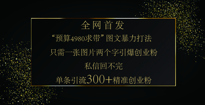 小红书，“预算 4980 带我飞” 的神奇图片引流法，堪称涨粉核武器！只需一张图，就能单条笔记凭借此方法，轻松引流 300 + 精准创业粉！-搞钱社