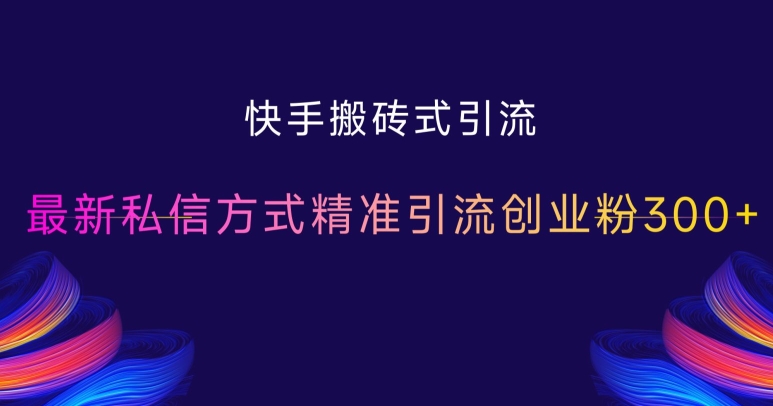 快手搬砖式引流，最新私信方式精准引流创业粉300+-搞钱社